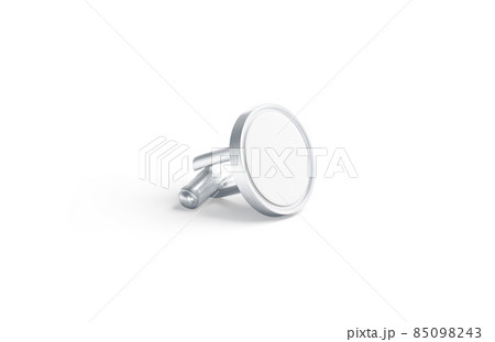 Blank round silver cufflinks toggle mockup lying, side view 85098243