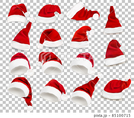 Mega collection of red santa hats on transparent background. Vector. 85100715