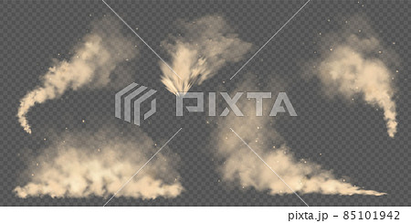 Realistic dust clouds. Road sand storm. Polluted dirty brown air with dirt particles, smog. Air 85101942