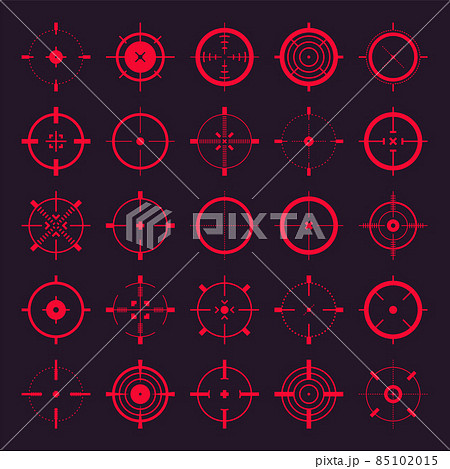 Crosshair, gun sight vector icons. Bullseye, red target or aim symbol. Military rifle scope 85102015