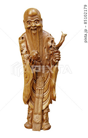 Wood statue of japan lucky god, God of prolonging life longevity Fukurokuju isolated on white background Wood statue of japan lucky god, God of prolonging life longevity Fukurokuju isolated on white background 85102179