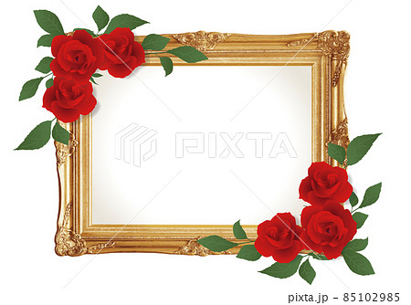 バラのはり絵 縦長デザイン ゴールドフレーム 赤い薔薇とゴールドフレームのイラスト素材 [85102985] - PIXTA
