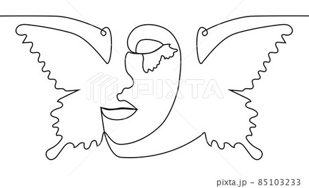 Portrait minimalistic style. Half of the face is female, half of the face is a butterfly wing. Beauty concept. lashes follow contour of butterfly's wing. The woman inside 85103233