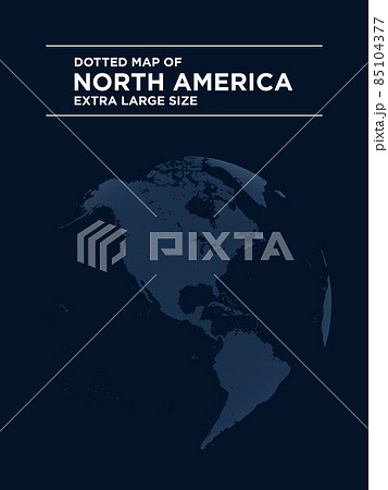 アメリカ大陸を中心とした、球体型の黒いデジタルなドットマップ。　特大サイズ。 85104377