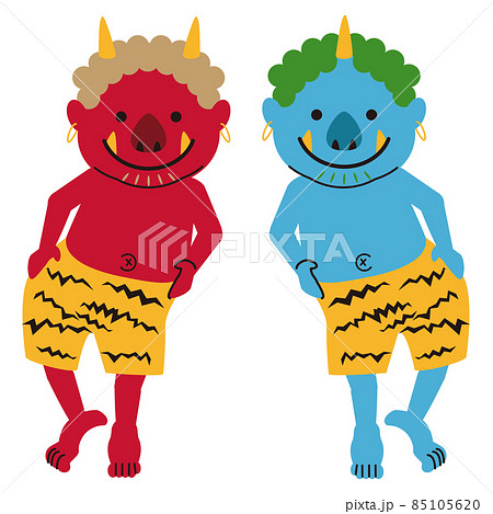 踊る赤鬼と青鬼 笑顔 節分 腰振りのイラスト素材 [85105620] - PIXTA