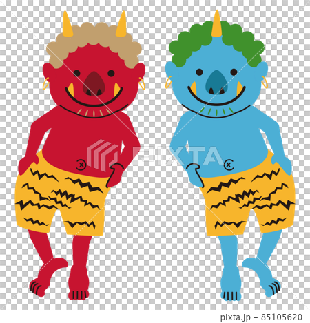 踊る赤鬼と青鬼 笑顔 節分 腰振りのイラスト素材 [85105620] - PIXTA
