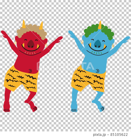 Dancing red demon and blue demon smile setsubun pho 85105622
