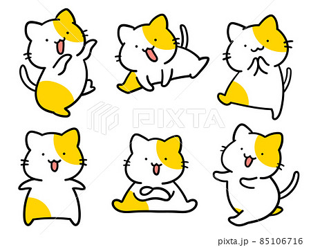 色々な動きをするかわいいねこのキャラクターの手書き風イラストセット 85106716