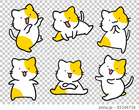 色々な動きをするかわいいねこのキャラクターの手書き風イラストセット 85106716