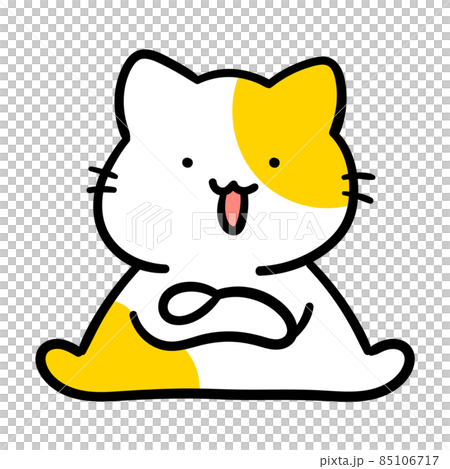 腕を組んで開脚するかわいいねこのキャラクターの手書き風イラストのイラスト素材