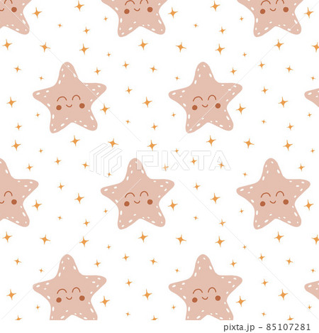 Vector seamless pattern with cute star in baby boho style. Print for childrens fabrics. Shining star pattern. 85107281