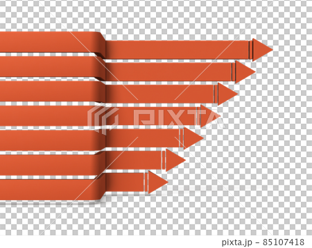 Multiple arrows that continue to move forward to the right after twists and turns. A concept that represents the progress of a project. White background. 85107418