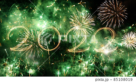 Firework celebrate anniversary happy new year 2022, 4th of july holiday festival. colorful firework in the night time to celebrate national holiday. countdown to new year 2022 party time event. 85108019