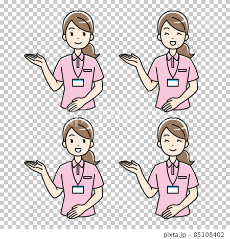 笑顔で案内するポロシャツの女性（カラー） 85108402