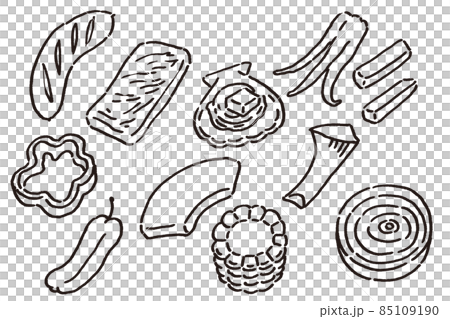 烤肉用切菜和肉的插圖集 烤肉用切菜和肉的插圖集 85109190