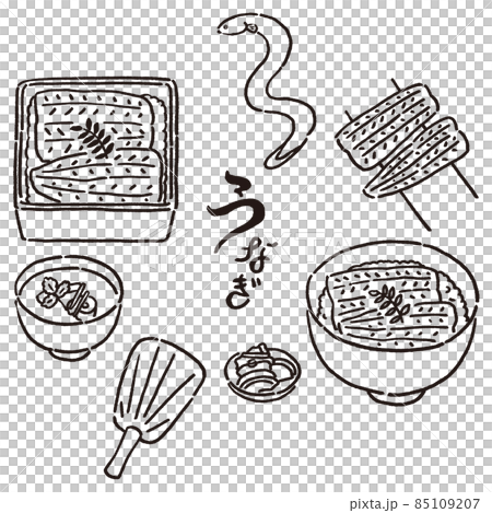 おいしいうなぎ料理のイラストセット おいしいうなぎ料理のイラストセット 85109207