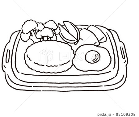 目玉焼きとハンバーグ ブロッコリー ポテトフライ にんじんのグラッセの載ったプレートのイラスト素材