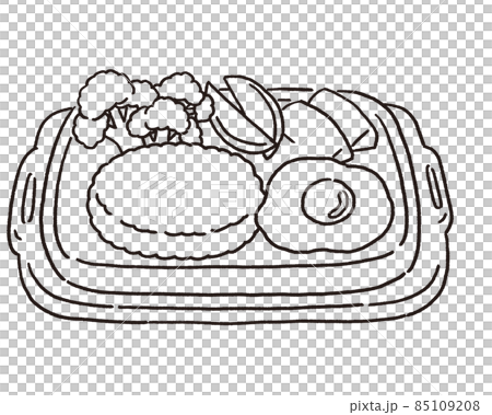 目玉焼きとハンバーグ ブロッコリー ポテトフライ にんじんのグラッセの載ったプレートのイラスト素材