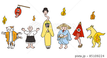 百鬼夜行 かわいい日本の妖怪のイラストセットのイラスト素材