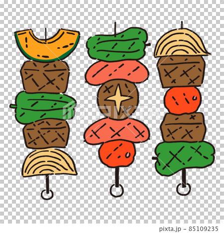Vegetable and meat skewers, barbecue 85109235