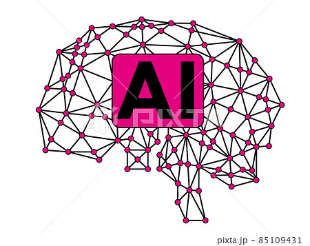 ジオメトリックの頭脳のイラスト　アイコン　AI　人工知能　テクノロジーイメージ　グラフィック素材 85109431