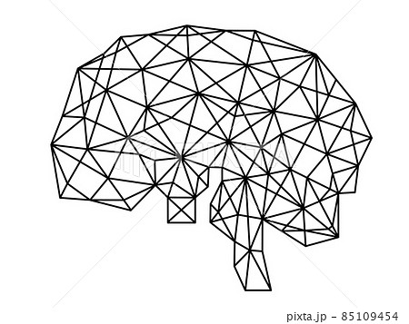 ジオメトリックの頭脳のイラスト Ai ネットワーク テクノロジーイメージ グラフィック素材 白黒線画のイラスト素材