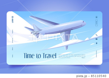 Time to travel cartoon landing, airplane in sky 85110540
