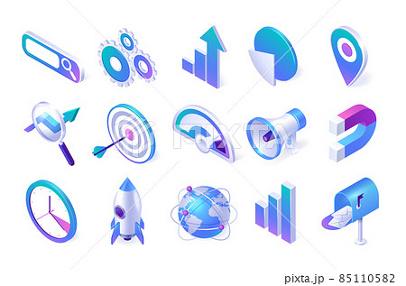 Isometric seo and marketing icons 3d vector set 85110582