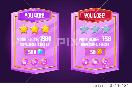 Game ui interface crystal boards with win and lose Game ui interface crystal boards with win and lose 85110584