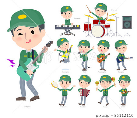 ロックンロールやポップミュージックを演奏する運送配達員男性のセット 85112110