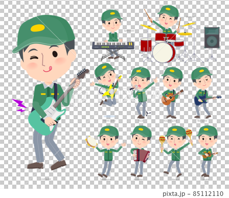 ロックンロールやポップミュージックを演奏する運送配達員男性のセット 85112110