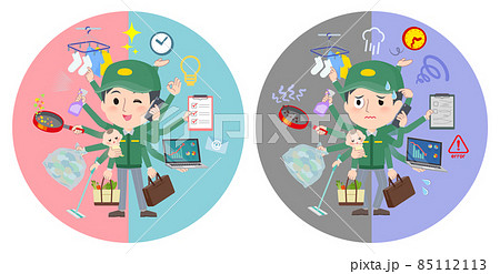 オフィスとプライベートでマルチタスクをこなす運送配達員男性のセット オフィスとプライベートでマルチタスクをこなす運送配達員男性のセット 85112113