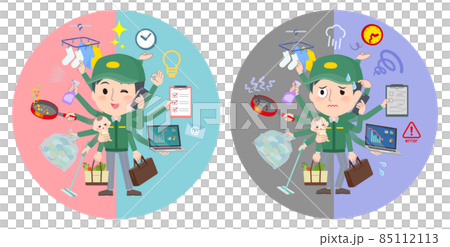 オフィスとプライベートでマルチタスクをこなす運送配達員男性のセット オフィスとプライベートでマルチタスクをこなす運送配達員男性のセット 85112113