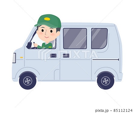 郵便車に乗った運送配達員男性のセット 85112124