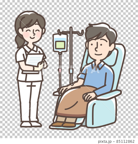 Men and nurses receiving IV drip 85112862