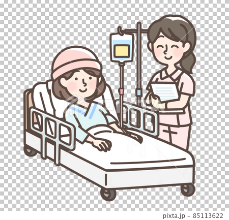 ベッドで点滴を受けている女性と看護師 85113622