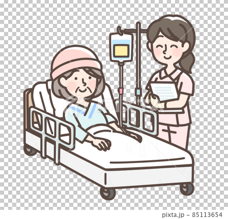 ベッドで点滴を受けている女性と看護師 85113654