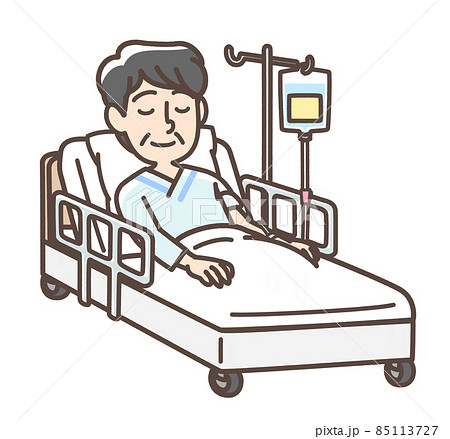 ベッドで点滴を受けている男性のイラスト素材