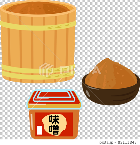 木桶や鉢に入った味噌とパックの味噌 85113845