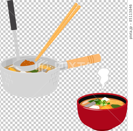 Miso soup in a bowl and cooking in a pot 85113846