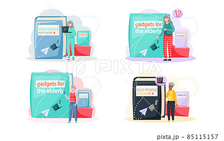 Old People with Technology, Retiree with Laptop Learn To Work with  Computer, Gadgets for Elderly Stock Vector - Illustration of aged,  grandparents: 236941869