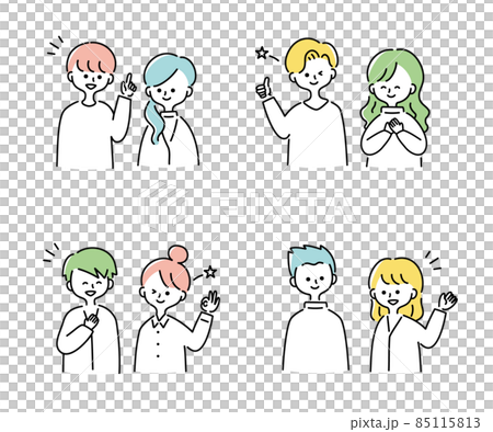 Illustration set of a couple having a fun conversation Illustration set of a couple having a fun conversation 85115813