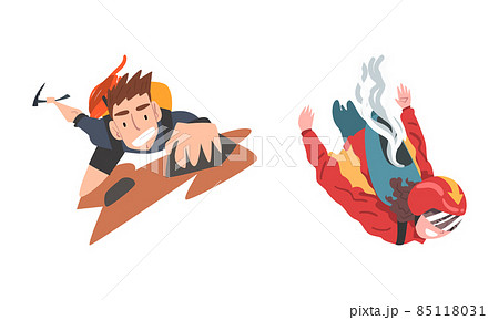 Man And Woman Jumping With Parachute And のイラスト素材