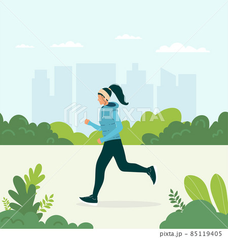 Girl running in park illustration Healthy...のイラスト素材 [85119405] - PIXTA