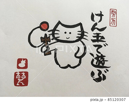 けん玉で遊ぶ猫 85120307