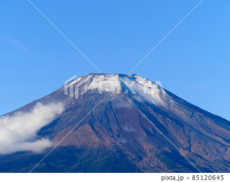 冬、積雪量が少ない富士山 山中湖の長池親水公園より 山梨県 冬、積雪量が少ない富士山 山中湖の長池親水公園より 山梨県 85120645