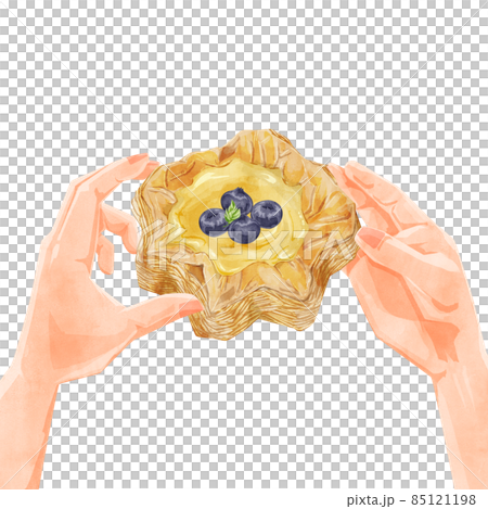 ブルーベリーカスタードデニッシュペイストリー手描き水彩風イラスト ブルーベリーカスタードデニッシュペイストリー手描き水彩風イラスト 85121198