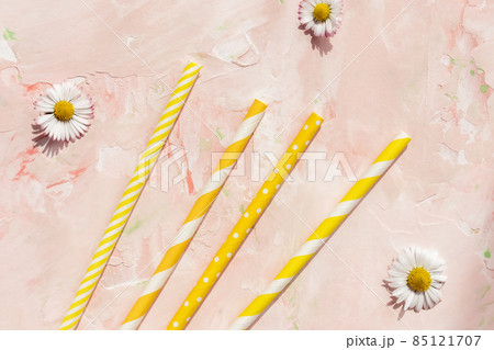 Paper straws on pastel pink summer background Paper straws on pastel pink summer background 85121707
