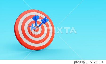 3D Rendering Three Blue Darts aim to Dartboard target Isolated on blue Background 3D Rendering Three Blue Darts aim to Dartboard target Isolated on blue Background 85121901
