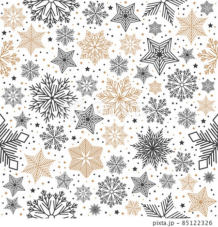 Simple Christmas seamless pattern. Snowflakes with different ornaments. On white background 85122326